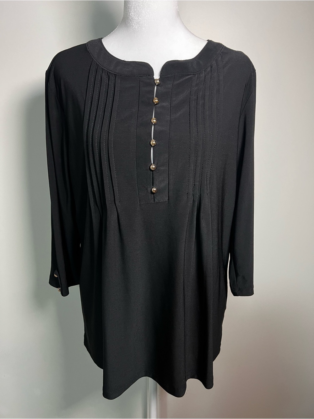 PerSeption Concept Black Pintuck Button Tunic
